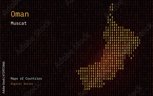 Oman Map Shown in Binary Code Pattern. TSMC. Matrix numbers, zero, one. World Countries Vector Maps. Digital Series