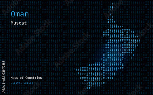 Oman Map Shown in Binary Code Pattern. TSMC. Matrix numbers, zero, one. World Countries Vector Maps. Digital Series