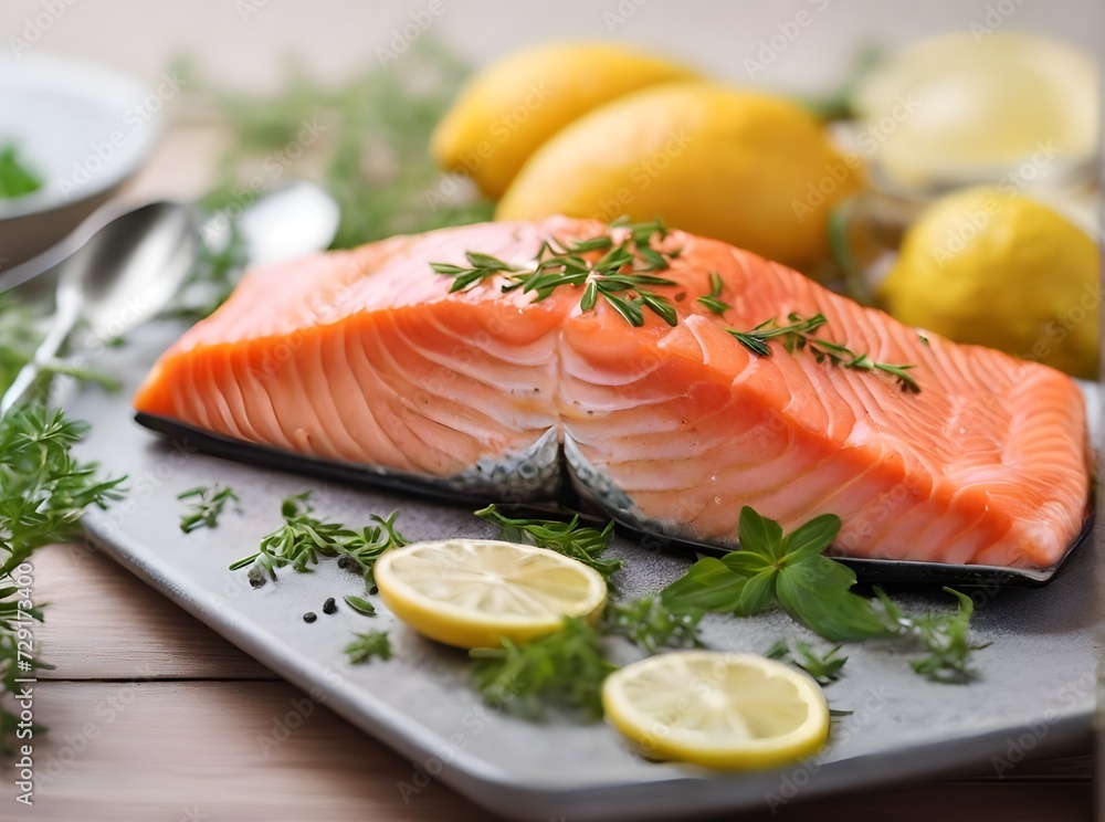 Fresh salmon stacked with lemon and herb Fresh salmon stacked with lemon and herb
