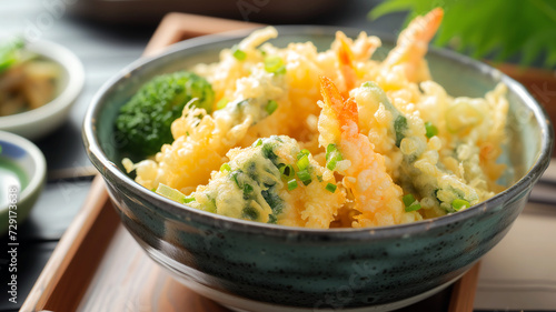 vegetable tempura japanese cuisine with fried crispy shrimp