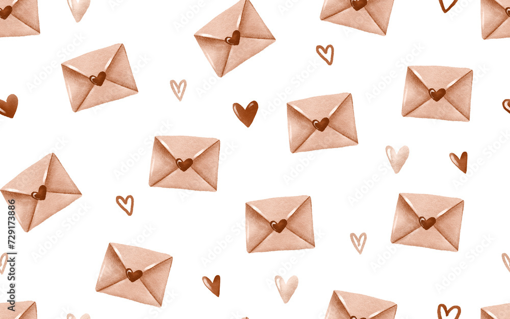 Simple seamless pattern for Valentine's Day. Background for February 14th with envelopes and hearts. Love letters. Holiday hand drawn illustration Simple seamless pattern for Valentine's Day. Background for February 14th with envelopes and hearts. Love letters. Holiday hand drawn illustration