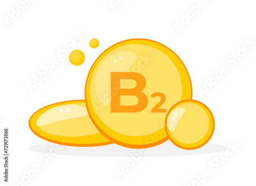 Stylized vitamin B2 riboflavin supplement capsules in a bright yellow design