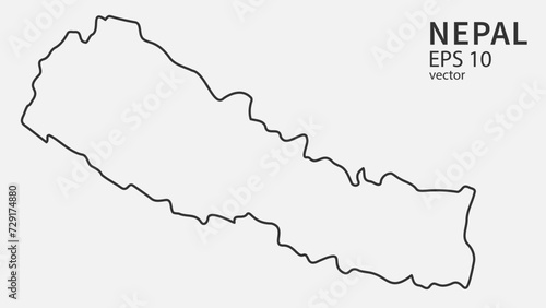 Vector line map of Nepal. Vector design isolated on white background.	
