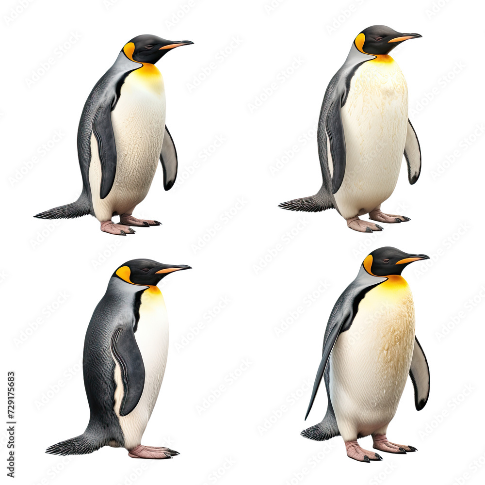 Fototapeta premium Collection of penguin from different angles on transparent background