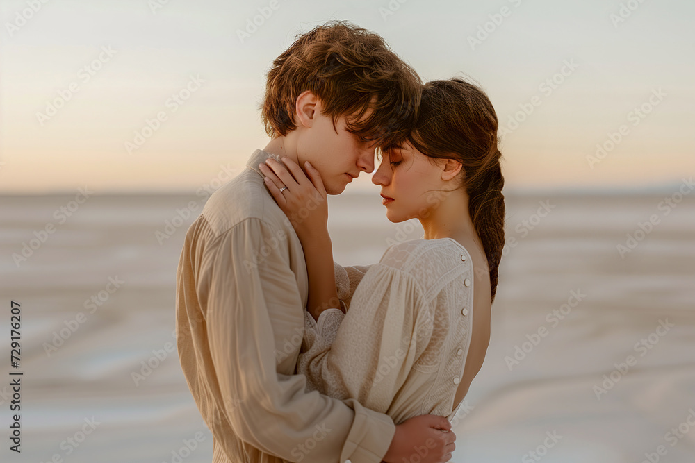 Couple's Tender Moment on White Sandy Beach Couple's Tender Moment on White Sandy Beach