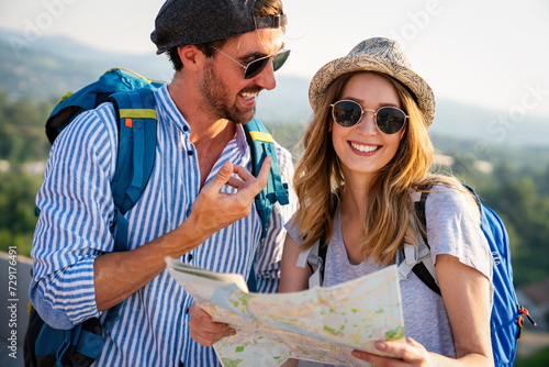 Honeymoon trip, backpacker tourist, tourism or holiday vacation travel concept.