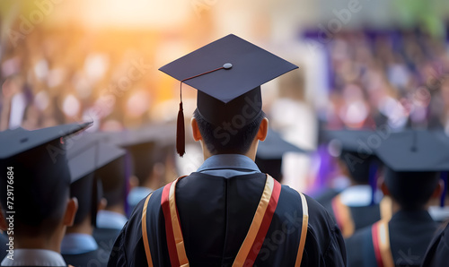 man of university graduates wearing graduation gown and cap in the commencement day