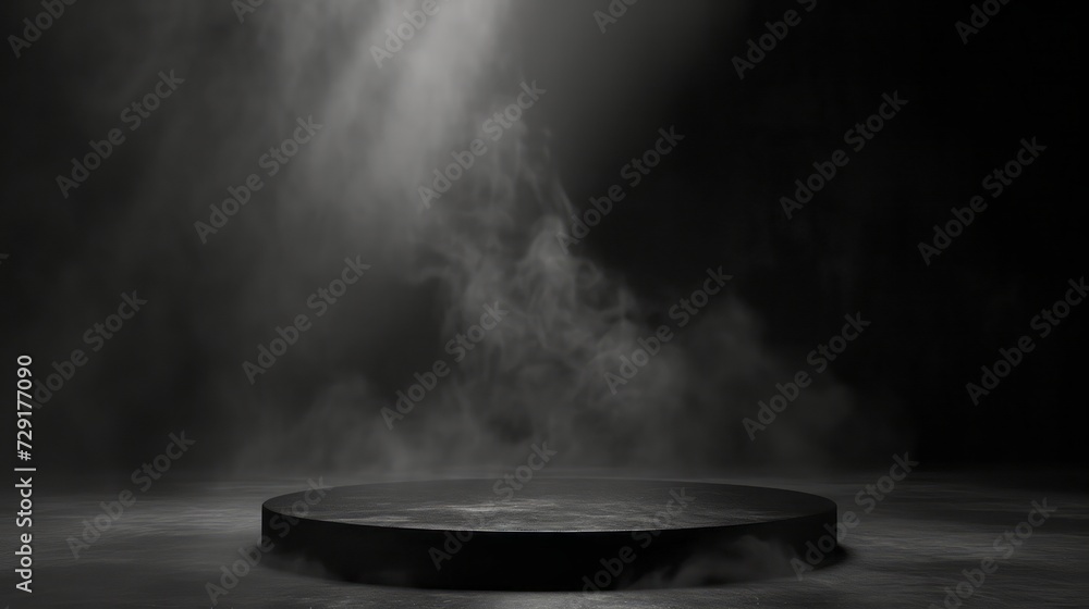 Podium black dark smoke background product platfor abstract stage texture fog spotlight , smoky dust .
