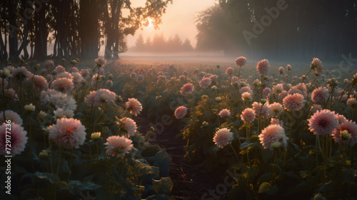 carnation grove bathed in a soft, diffused evening glow