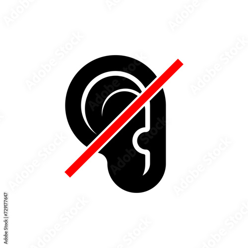 Deaf Icon. Hearing Aid. Earless, Unlisten. Unheard Symbol.