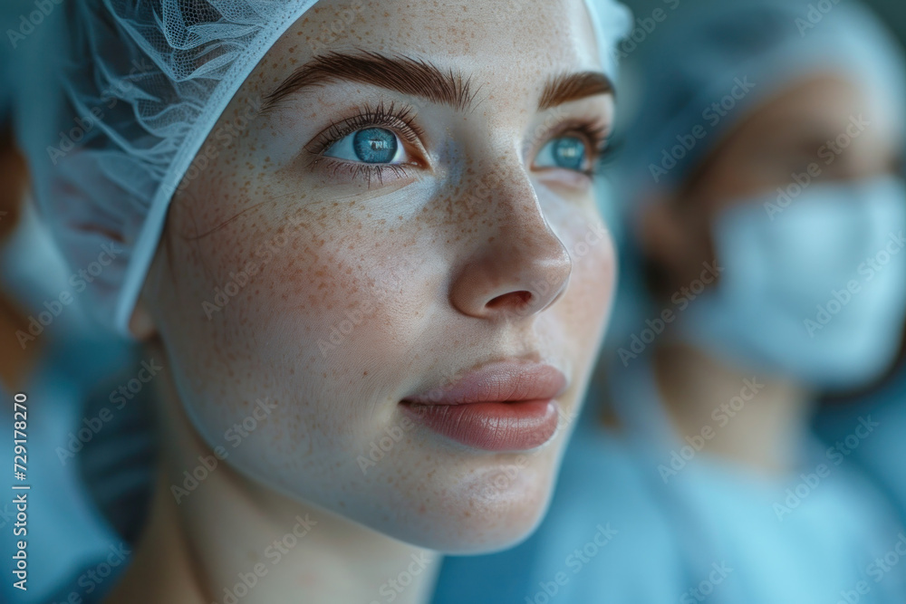 Woman With Blue Eyes Wearing Surgical Mask Woman With Blue Eyes Wearing Surgical Mask