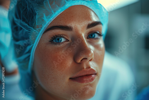 Woman Wearing Surgical Cap