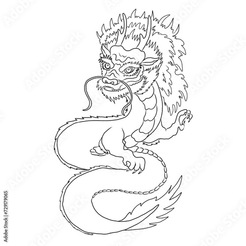 hand drawn Dragon tattoo  coloring book japanese style.Japanese old dragon for tattoo.Symbol of chinese dragon illustration on background for T-shirt. Traditional Asian tattoo the old dragon vector.