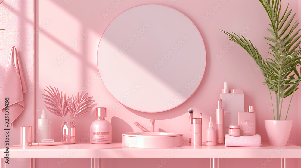 Modern and luxurious bathroom interior with a white design, featuring a mirror, wall, and elegant decor elements for a stylish and hygienic space Modern and luxurious bathroom interior with a white design, featuring a mirror, wall, and elegant decor elements for a stylish and hygienic space