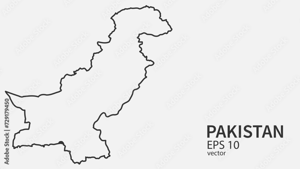 Vector line map of Pakistan. Vector design isolated on white background.	
