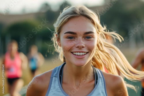 Blonde woman wearing athletic activewear doing exercise, sport workout
