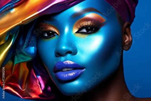A beautiful african american woman with colorful make up