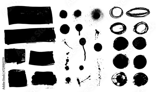 Set de formas variadas, trazos reales hechos a mano con formas variadas, circulares, alargadas, cuadradas, rectangulares, conjunto de trazos vectoriales en color negro