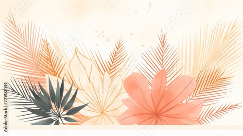 Stylized tropical leaves in warm pastel hues, suitable for nature-themed decor or botanical illustrations, floral background