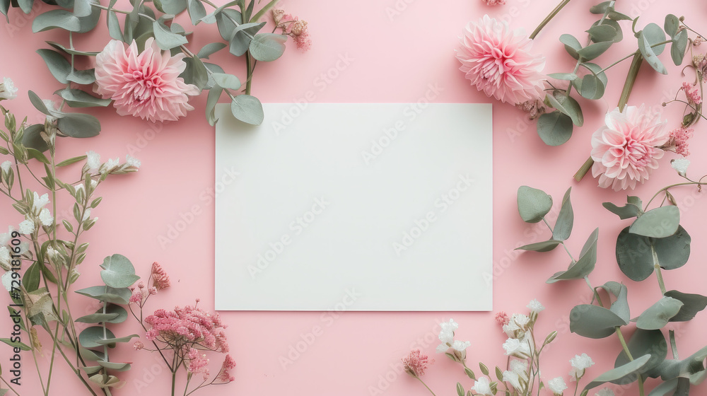 Blank Paper Surrounded by Flowers and Greenery Blank Paper Surrounded by Flowers and Greenery