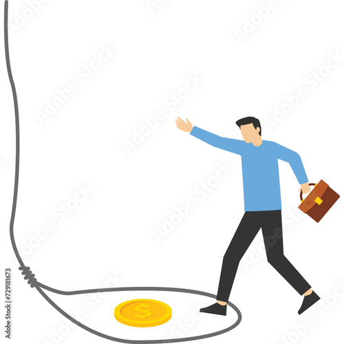 financial or investment problem concept, money trap to scam greedy people, scam danger or threat to attack victim, greedy businessman