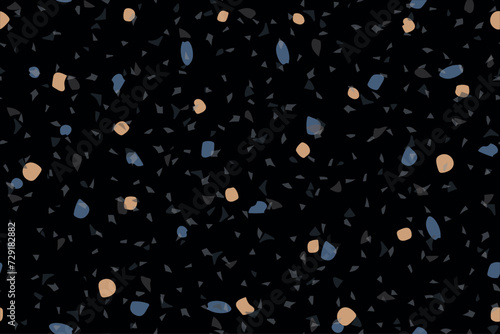 Seamless Terrazzo Venetian Pattern. Terrazzo Floor Trendy Material. Vector Home Italian Texture. Marble Abstract Organic Design. Gray Mosaic Glass Background. Stone Pavement Irregular Print. Floor Art