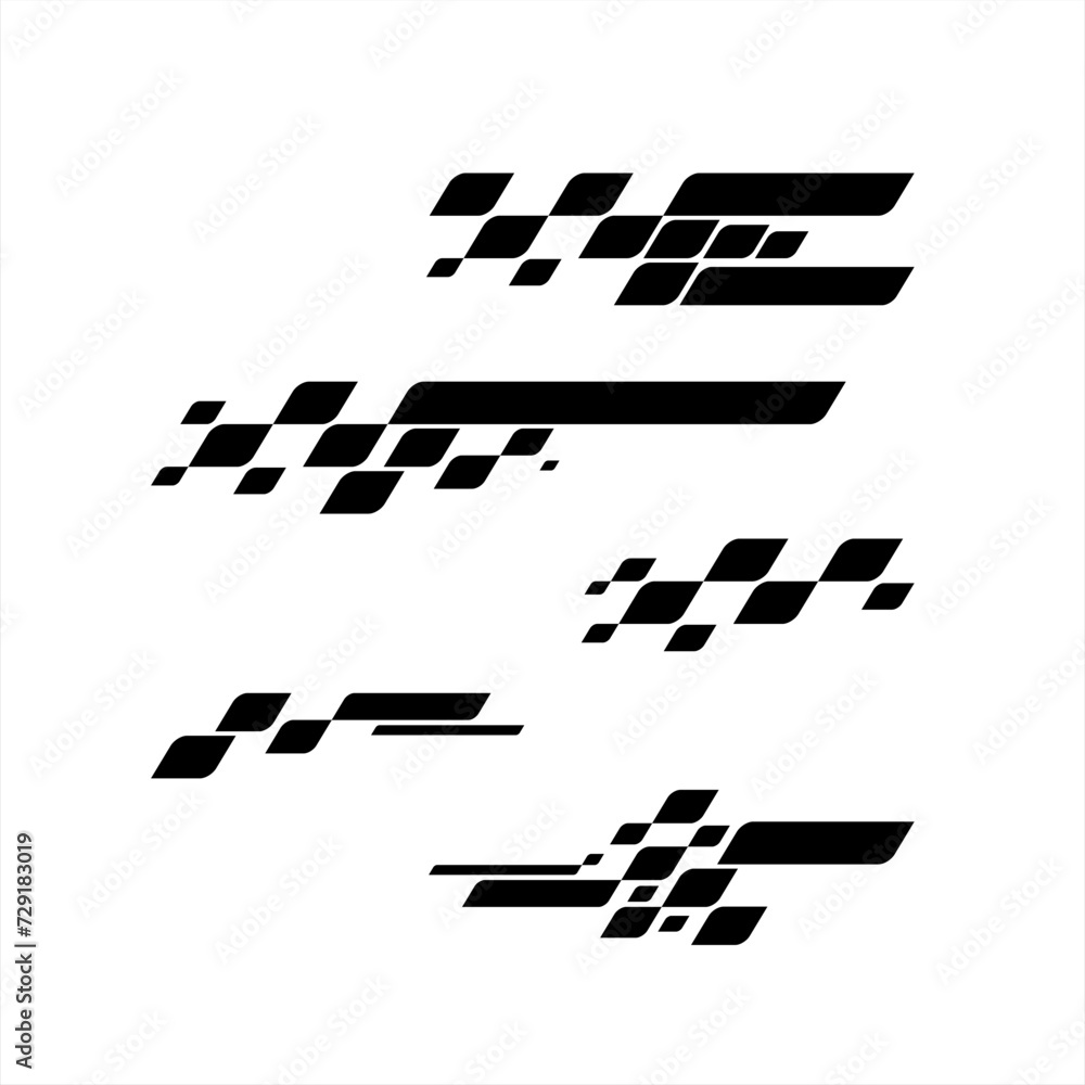 Abstract car sport race logo with black and white flags. Start and finish line design for racing championship Abstract car sport race logo with black and white flags. Start and finish line design for racing championship