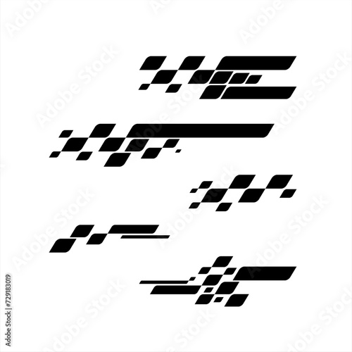 Abstract car sport race logo with black and white flags. Start and finish line design for racing championship