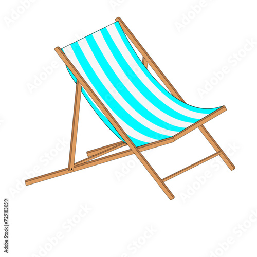 Chaise longue avec cadre en bois et tissu rayé de différentes couleurs sur fond blanc	