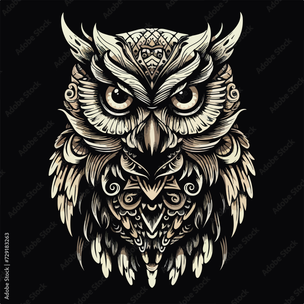 Naklejka premium Hand-drawn owl outline illustration. Illustra
