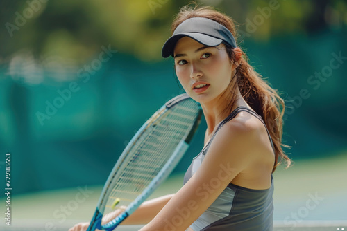 Asian woman in tennis player activewear doing exercise, sport workout © Aris