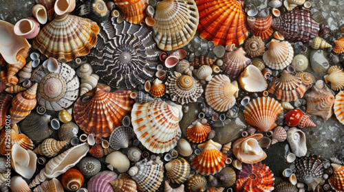 A vibrant eco-mosaic composed entirely of seashells, celebrating the beauty of the ocean
