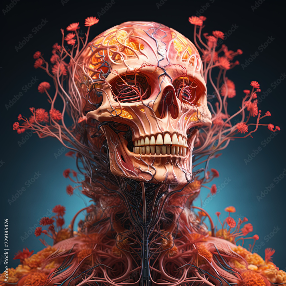 Surreal illustration of a human body with organs and veins