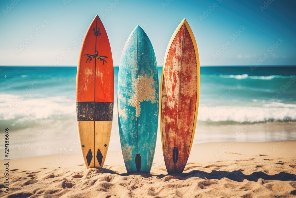 surfboard on tropical beach in summer
