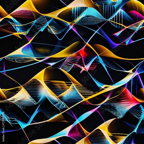 Abstract Painting of Wavy Lines on a Black Background. Generative AI.