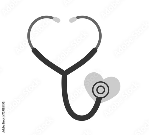 Listening to the heart beat with stethoscope. Stock illustration.