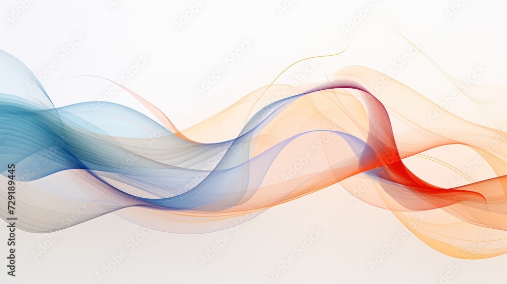 Fototapeta premium Vivid Blue, Orange, and Red Smoke Wave on White Background, backdrop, wallpaper.