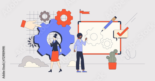 Change management and new solution for process retro tiny person concept. Alternative performance planning for effective and productive work vector illustration. Development organization leadership.