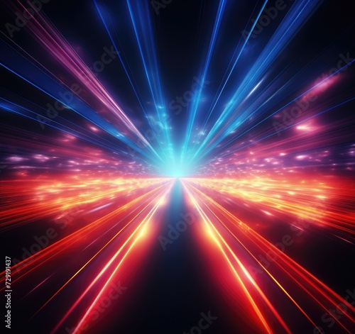 Futuristic speed motion with blue and red rays of light abstract background