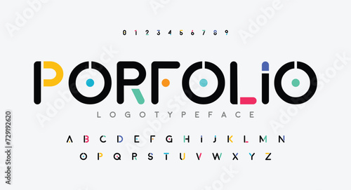 Portfolio modern abstract digital alphabet font minimal technology typography creative urban vector illustration 