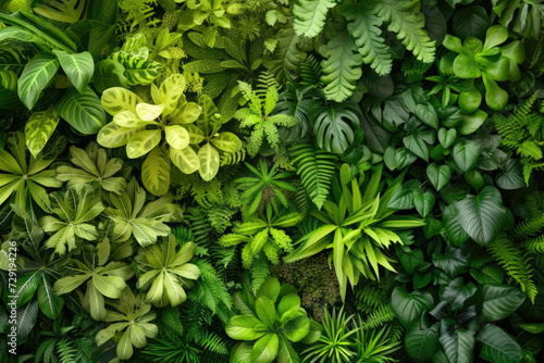 An eco-mosaic composed of thriving green plants, resembling a sustainable greenscape