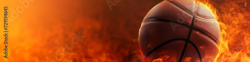 Basketball Ball on Fire With Flames in the Background. Sport banner with copy space. © keystoker
