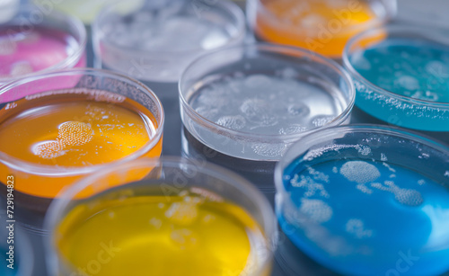 Abstract Laboratory Petri Dishes with Bacterial Colonies