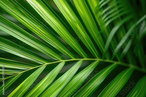 A tropical palm leaf, revealing its natural textures and rich green colors in detail © Veniamin Kraskov