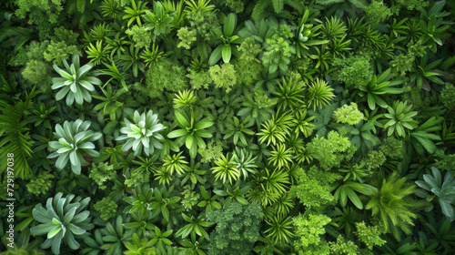 An eco-mosaic composed of thriving green plants  resembling a lush oasis