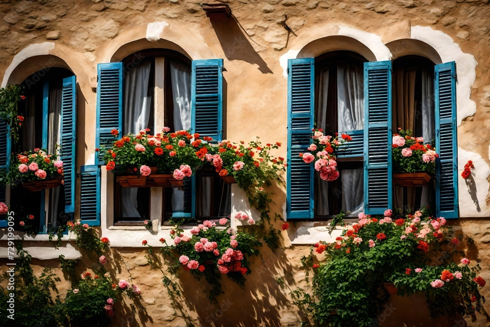 Italian shutter windows with flowers