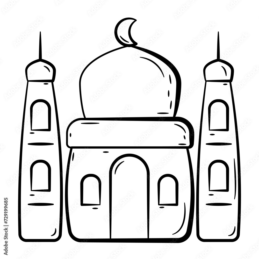 Hand Drawn Icon of Mosque..Outline Doodle Islamic Icon Collections Hand Drawn Icon of Mosque..Outline Doodle Islamic Icon Collections