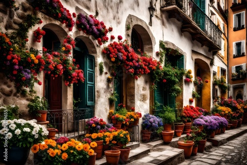 Tipical terrace with colored flowers © MISHAL