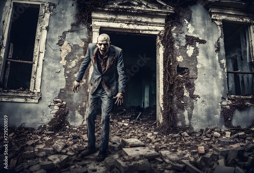 Horrible scary zombie man on the ruins of an old © Hassan Rehman