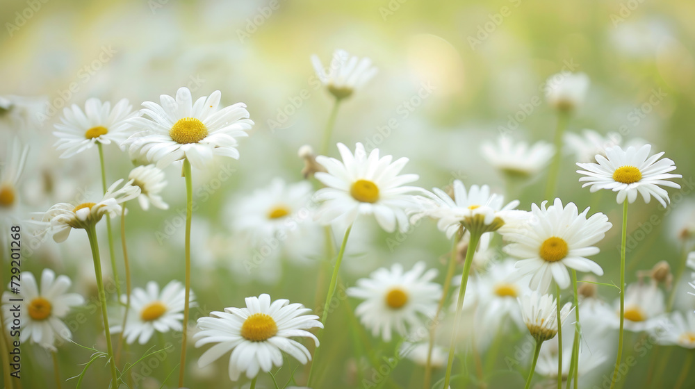 An enchanting landscape showcasing a field of daisies swaying in the gentle breeze